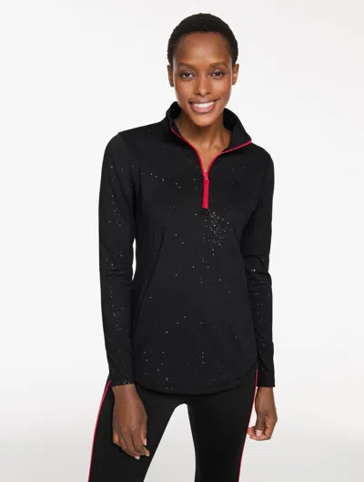 Talbots Plus Petite - Luxe Fleeceback Half-zip Pullover Sweater - Gleaming Dots - Black/silver Foil - 3x Tal
