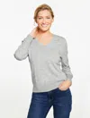 Talbots Plus Petite - Merino Wool V-neck Pullover Sweater - Grey Sky Heather - X
