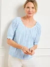 Talbots Plus Petite - Metallic Button Front Top - Delightful Stripe - Lakeside Blue/silver - 2x  In Lakeside Blue,silver