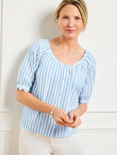 Talbots Plus Petite - Metallic Button Front Top - Delightful Stripe - Lakeside Blue/silver - 2x  In Lakeside Blue,silver