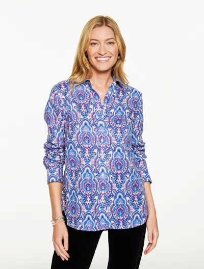 Talbots Plus Petite - Metallic Flannel Modern Classic Shirt - Joyful Damask - Pond Blue - 3x