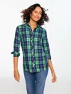 Talbots Plus Petite - Metallic Modern Classic Shirt - Cheerful Plaid - Ink - 3x  In Black