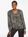 Talbots Plus Petite - Metallic V-neck Top - Swirly Leopard - Dark Grey - 3x  In Black