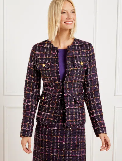 Talbots Plus Petite - Midnight Sparkle Tweed Jacket - Purple/gold - 18  In Purple,gold