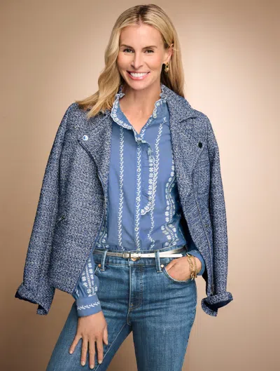 Talbots Plus Petite - Misty Tweed Moto Jacket - Indigo - 16  In Blue