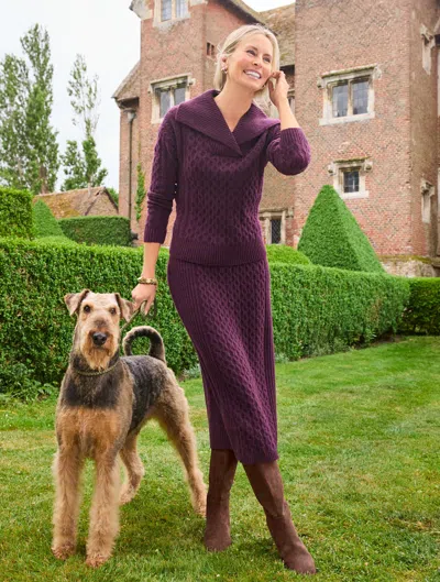 Talbots Plus Petite - Mixed Cable Shawl Collar Sweater - Eggplant - 3x  In Purple