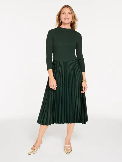 Talbots Plus Petite - Mixed Media Pleated Midi Dress - Emerald Green - 3x