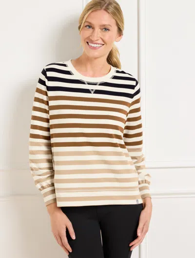 Talbots Plus Petite - Modal French Terry Crewneck Sweater Pullover - York Stripe - Ivory/sesame - 1x