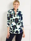 Talbots Plus Petite - Modal French Terry Half-zip Pullover Sweater - Brushed Floral - Ivory/ink - X