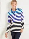 Talbots Plus Petite - Modal French Terry Half-zip Pullover Sweater - York Stripe - Ivory - X  In White