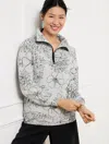 Talbots Plus Petite - Modal French Terry Mockneck Pullover Sweater - Outlined Floral - Grey Sky Heather/blac In Grey Sky Heather,black