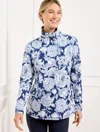 Talbots Petite - Modal French Terry Snap Placket Pullover Sweater - Etched Floral - Ink/ivory - Xl  In Ink,ivory