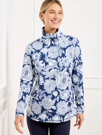 Talbots Petite - Modal French Terry Snap Placket Pullover Sweater - Etched Floral - Ink/ivory - Xl  In Ink,ivory