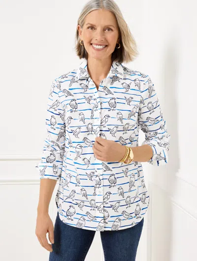 Talbots Plus Petite - Modern Classic Shirt - Bird Stripes - White/royal Blue - 3x - 100% Cotton  In White,royal Blue