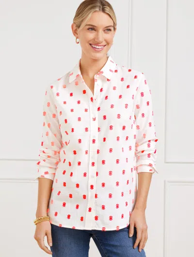 Talbots Plus Petite - Modern Classic Shirt - Birds Eye Jacquard - White/bright Pink - 2x