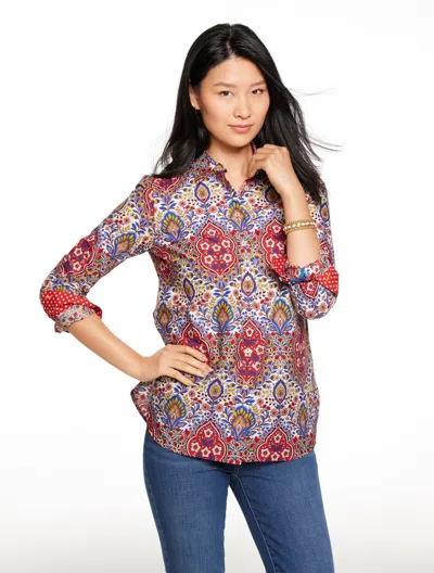 Talbots Plus Petite - Modern Classic Shirt - Botanical Medallion - Bright Apple - 2x - 100% Cotton  In Red