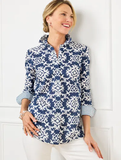 Talbots Plus Petite - Modern Classic Shirt - Curly Medallion - Ink/white - X  In Ink,white