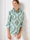 Talbots Plus Petite - Modern Classic Shirt - Flowing Floral - Blue Ice/heritage Green - 1x  In Blue Ice,heritage Green