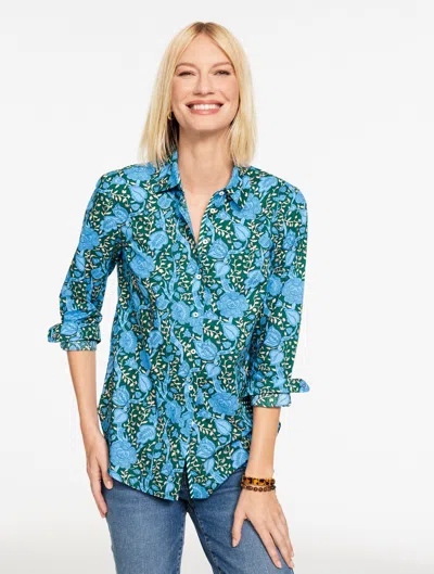 Talbots Plus Petite - Modern Classic Shirt - Leafy Floral - Pine Grove - 3x - 100% Cotton  In Green