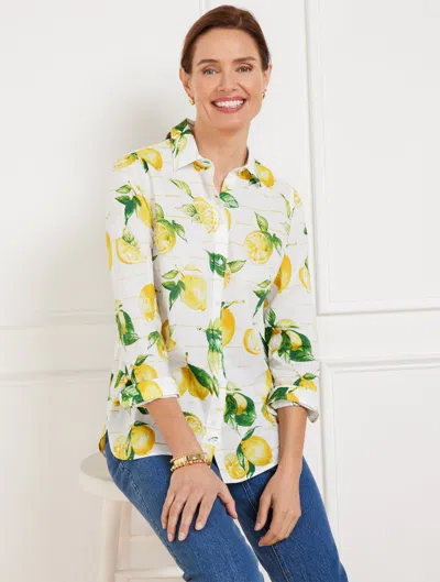 Talbots Plus Petite - Modern Classic Shirt - Luscious Lemons - White - 2x