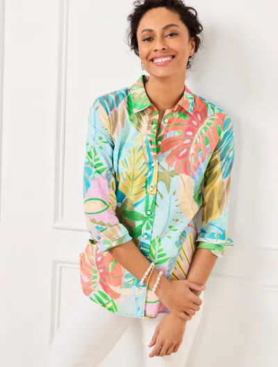 Talbots Plus Size - Modern Classic Shirt - Paradise Foliage - Ivory Vivid Turquoise Mlt - 1x