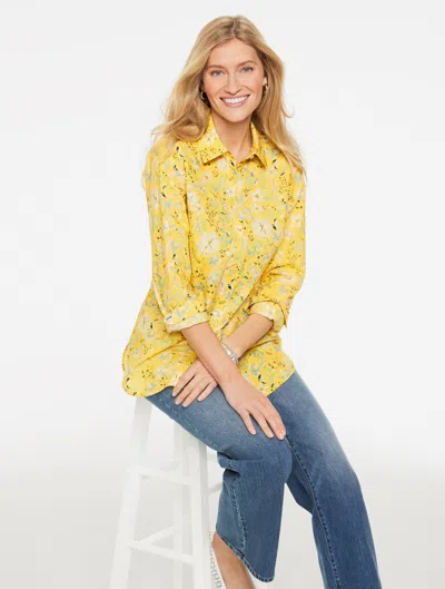 Talbots Plus Petite - Modern Classic Shirt - Poetic Floral - Sunshine Yellow - 2x - 100% Cotton