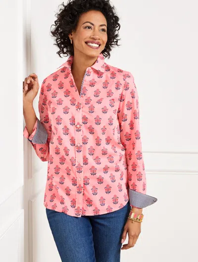 Talbots Plus Petite - Modern Classic Shirt - Pretty Petals - Coral Charm/ink - 1x - 100% Cotton  In Coral Charm,ink