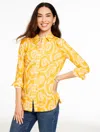 Talbots Plus Petite - Modern Classic Shirt - Swirling Vines - Golden Yellow/ivory - X - 100% Cotton