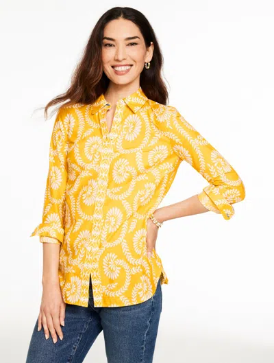 Talbots Plus Petite - Modern Classic Shirt - Swirling Vines - Golden Yellow/ivory - X - 100% Cotton