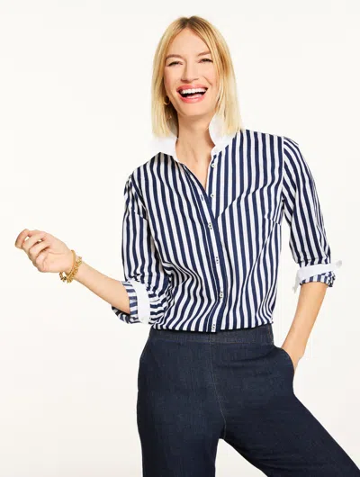 Talbots Plus Petite - Modern Classic Shirt - Wonder Stripe - White/ink - 2x  In Black