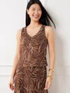 Talbots Plus Petite - Modern Poplin Seamed Top - Lively Lines - Mezzo Brown/white - 18 - 100% Cotton