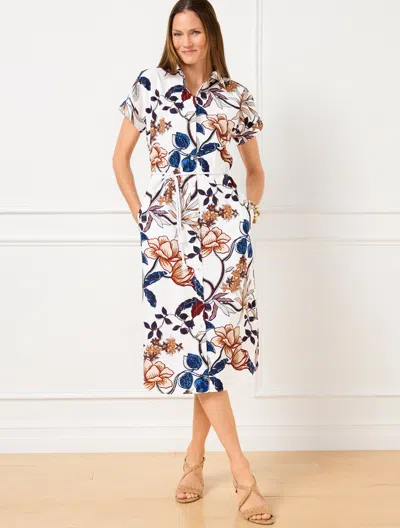 Talbots Plus Petite - Modern Poplin Shirtdress - Verdant Botanical - White - 22 - 100% Cotton