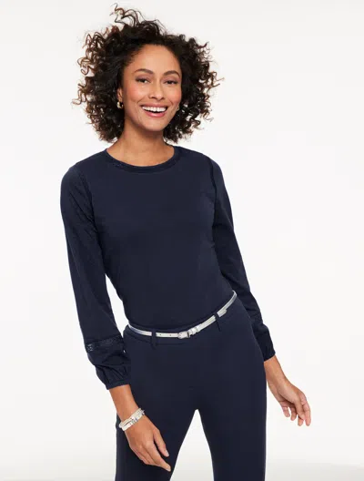 Talbots Plus Petite - Modern Romance Lace Trim Top - Blue - 2x - 100% Cotton