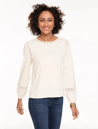 Talbots Plus Petite - Modern Romance Lace Trim Top - Ivory - 3x - 100% Cotton  In Multi
