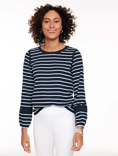 Talbots Plus Petite - Modern Romance Lace Trim Top - Lorelai Stripe - Indigo/white - 1x  In Blue