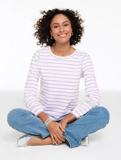 Talbots Plus Petite - Modern Romance Lace Trim Top - Lorelai Stripe - White/spring Lilac - 3x  In Multi