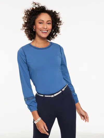 Talbots Plus Petite - Modern Romance Lace Trim Top - Navy Blue Dusk - 3x - 100% Cotton