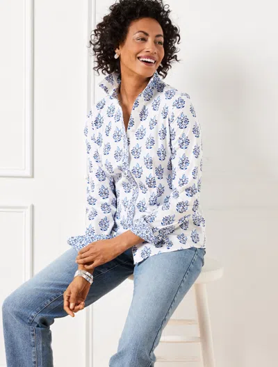 Talbots Plus Petite - Non-iron Perfect Shirt - Lush Bouquets - White/royal Blue - 22  In White,royal Blue
