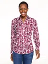 Talbots Plus Petite - Non-iron Perfect Shirt - Speckled Scroll - White/rich Burgundy - 20