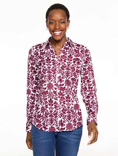 Talbots Plus Petite - Non-iron Perfect Shirt - Speckled Scroll - White/rich Burgundy - 20