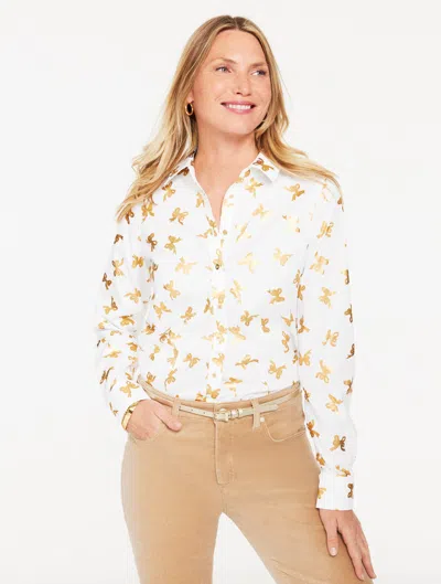 Talbots Plus Petite - Non-iron Perfect Shirt Â Beautiful Bows - White/gold - 14  In Multi