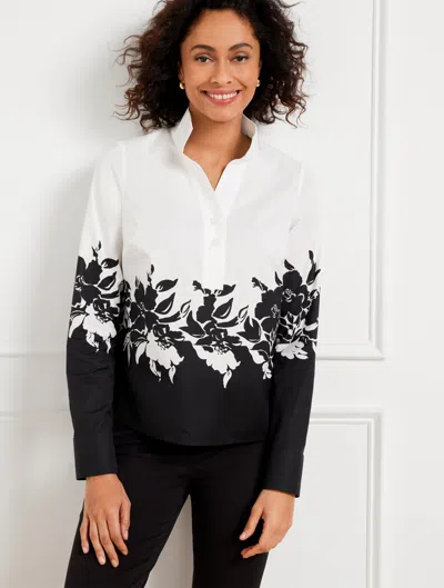 Talbots Misses - Non-iron Popover Shirt - Bicolor Poppy - Black/white - Medium  In Black,white