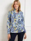 Talbots Plus Petite - Non-iron Popover Shirt - Ikat Flowers - Blue Crystal - 1x  In Blue