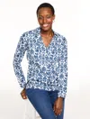 Talbots Plus Petite - Non-iron Popover Shirt - Speckled Scroll - White/ink - 3x  In Multi