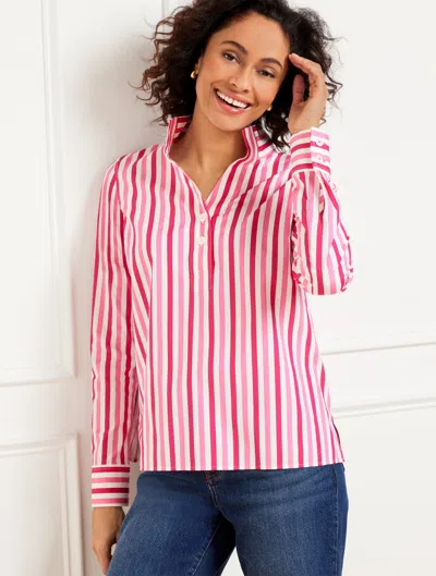 Talbots Plus Petite - Non-iron Popover Shirt - Printed Joyful Stripe - White/tropical Punch - 2x  In White,tropical Punch