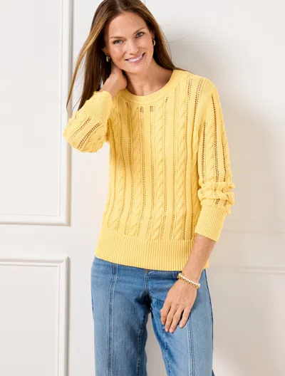 Talbots Plus Petite - Open Knit Cable Crewneck Sweater - Corn Silk - 2x - 100% Cotton