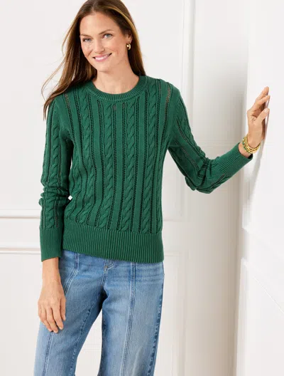 Talbots Plus Petite - Open Knit Cable Crewneck Sweater - Heritage Green - 3x - 100% Cotton