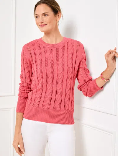 Talbots Plus Petite - Open Knit Cable Crewneck Sweater - Pink Rosette - 3x - 100% Cotton