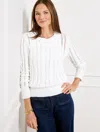 Talbots Plus Petite - Open Knit Cable Crewneck Sweater - White - 1x - 100% Cotton