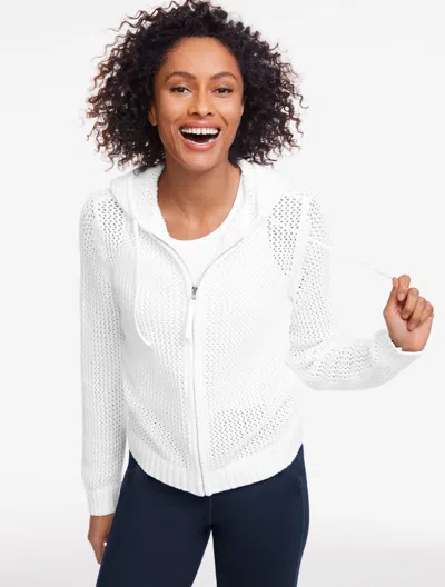 Talbots Plus Petite - Open Stitch Full-zip Hooded Sweater - White - 1x